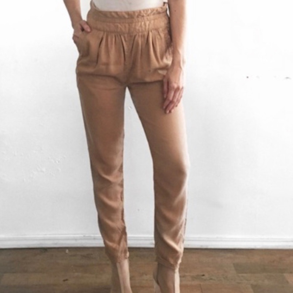 Aritzia Camel Tan Jogger Pants Boho Silk Blend Minimalist